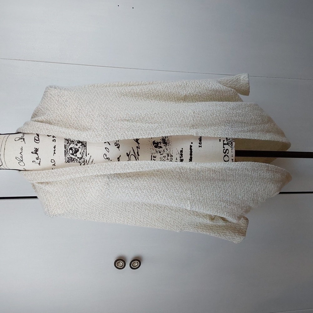 Soft Surroundings|Womens Cream Textured Open Cardigan/Shawl Cozy Neutral Sz.L/XL